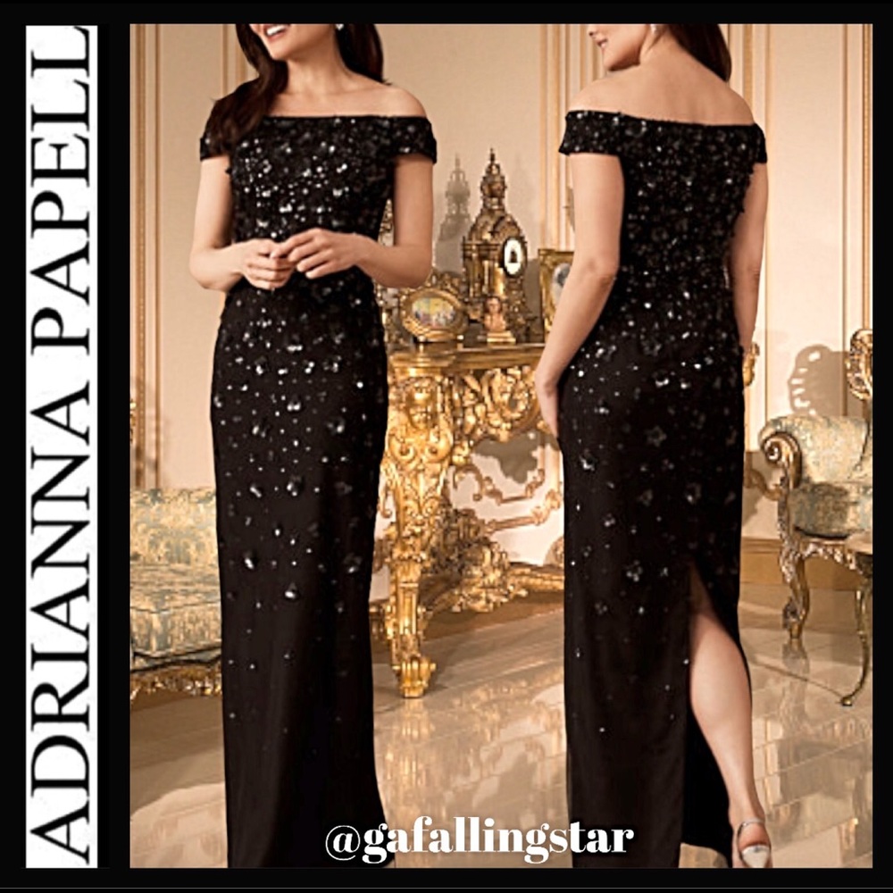 BHLDN Adrianna Papell Rosie Off Shoulder Column Gown